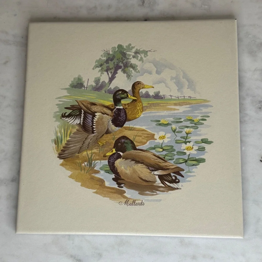 Vintage VTG Mallard Duck Tile Trivet Wall Decor Farmhouse‎ Kitchen Decor 8sq